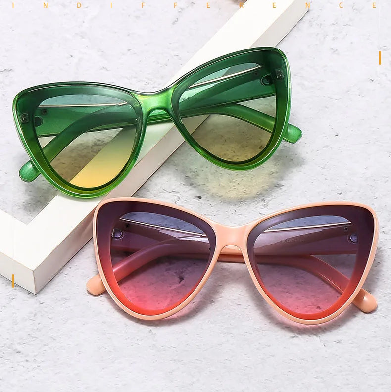 2025 Personality Large Frame Men and Women Cat Eye High Quality Black Sunglasses Cylcling Neon Green Sunglasses