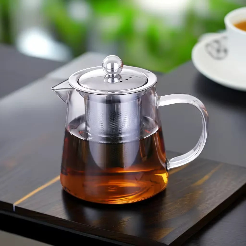 Factory Wholesale Thickened Glass Teapot Kettle Heat Resistant Flower Tea Coffee Pot with Stainless Steel Infuser MegaBDM
