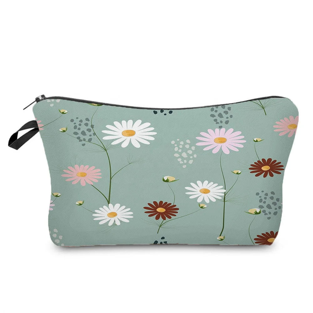 2024 New Creative Flower Daisy Print Custom Reusable Portable Storage Cosmetic Makeup Bag