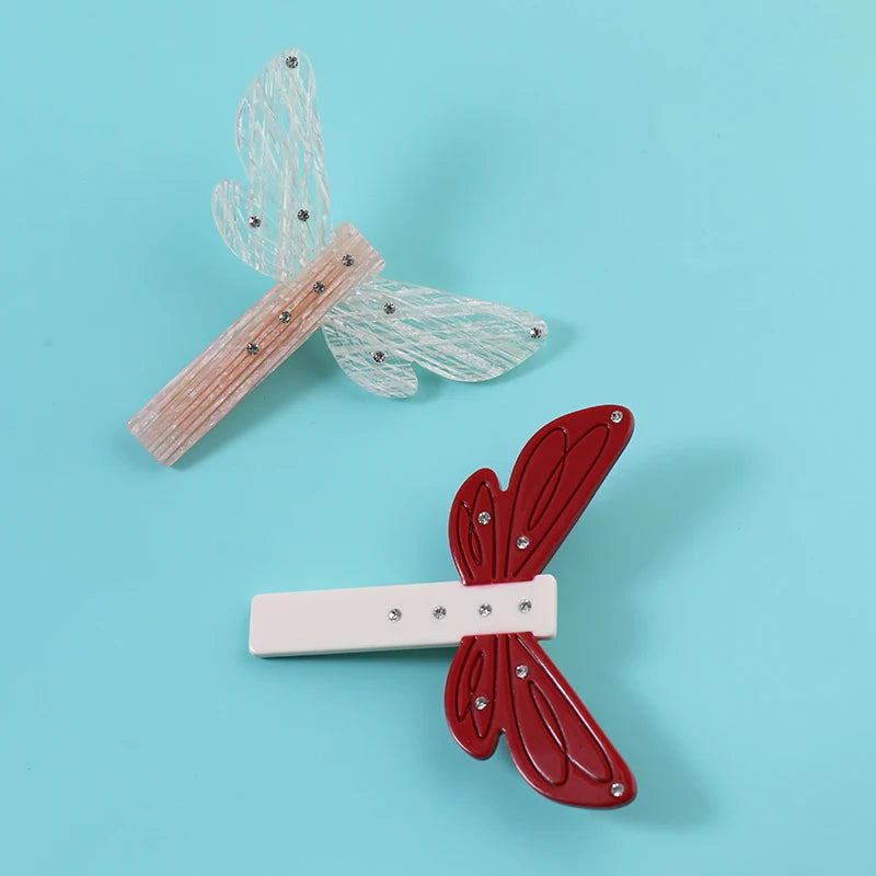 Midairy European and American Style Red Kids Elegant butterfly with Acetate Hair Clips for Girls Hair Accessories 68mm 4327