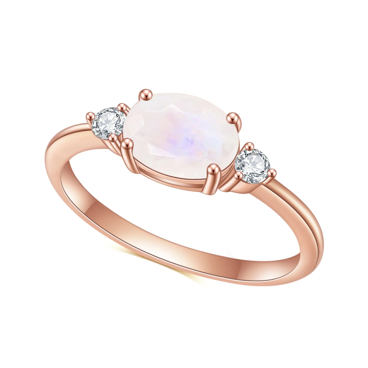 OL0914 Abiding Drop Shipping Rose Gold Plated Engagement 925 Sterling Silver Oval Milky Rainbow Moonstone Ring Wholesale