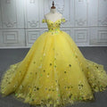 Jancember 1151 Yellow Floral Sequins Off Shoulder Lace Evening Party Quinceanera Dresses