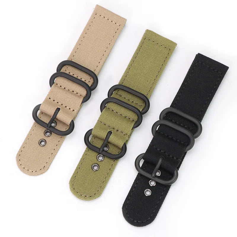 High Quality Canvas Smartwatch Band with 3 Rings 18/20/22/24mm Quick Release Replacement Durable Fabric Watch Strap