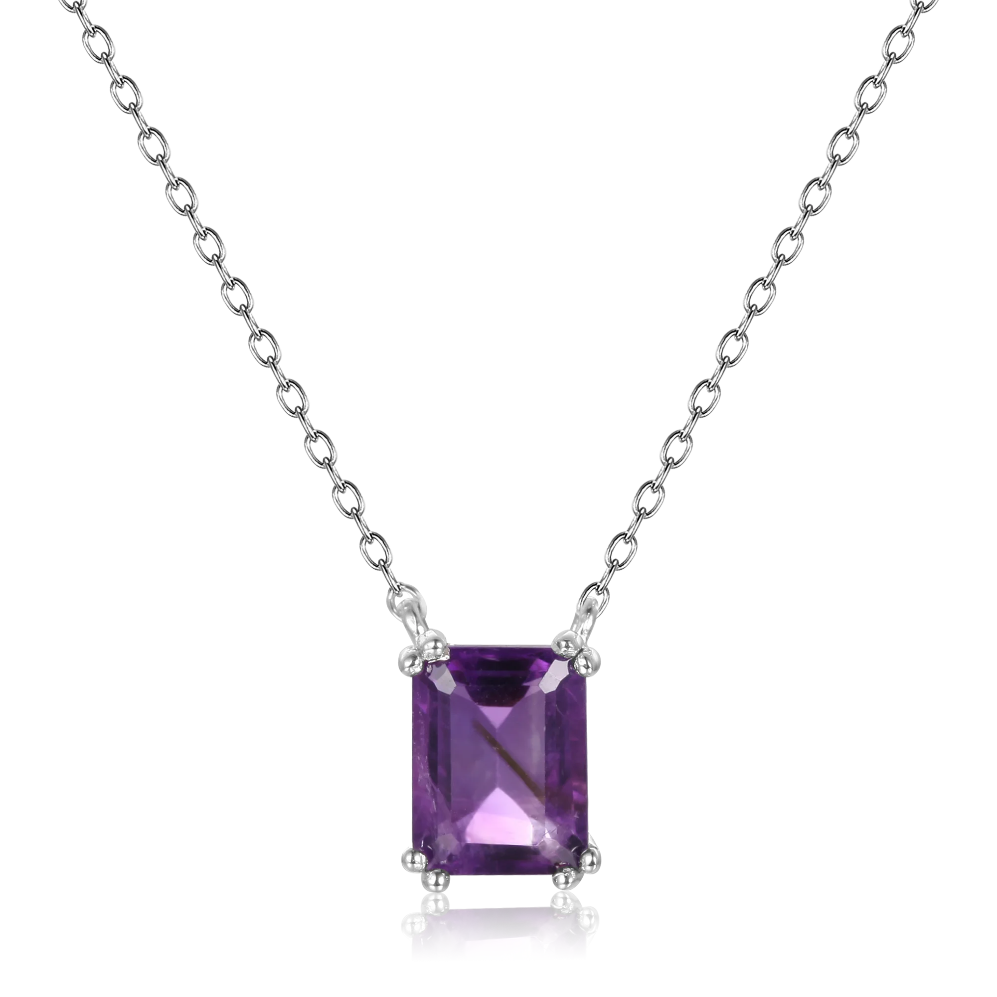 Amethyst Necklace Fancy Cut Octagon Shape Gem Stone Minimalist 3 Year Plating Last 925 Sterling Silver Jewelry Necklaces