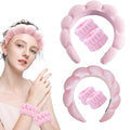 SongMay Sweet Style Solid Color Spa Set for Women Girls Hairband & Wrist Towels Makeup Sponge for Face & Wrist Washing