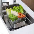 SHIMOYAMA Vegetable Fruit Washing Basin with Drain Basket Set Kitchen Wash Basin Stainless Steel Kitchenware Set