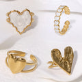 Trendy Women Stainless Steel Resizable Finger Rings 18K Enamel Pearl White Black Heart Jewelry Engagement Wedding Parties Gift