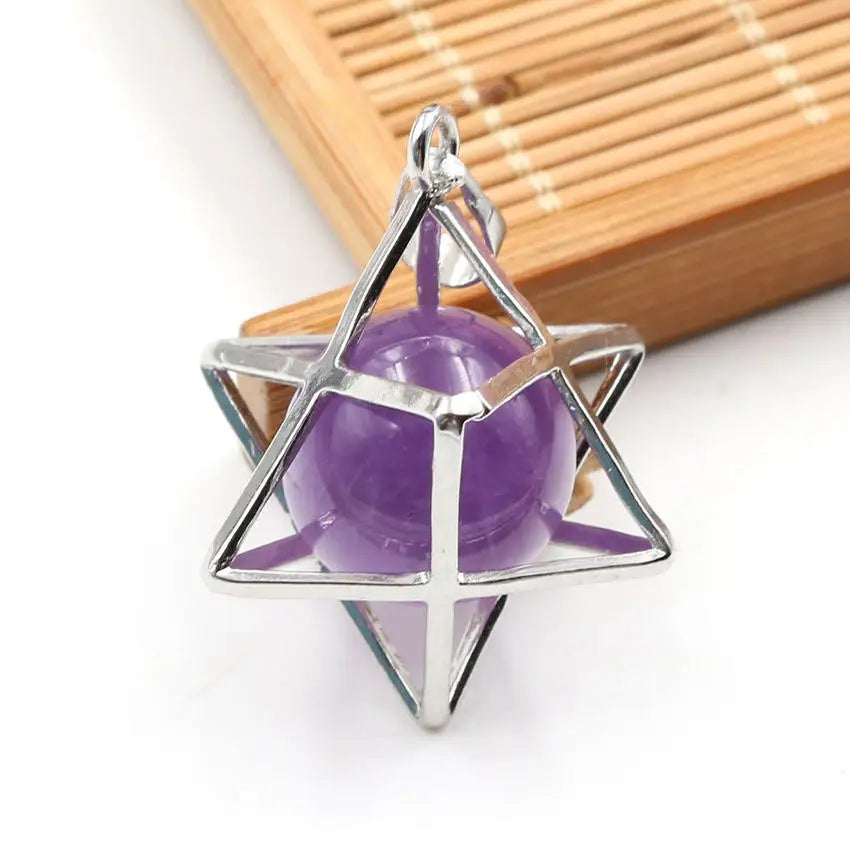 Eight Pointed Star Pendant Key Chain 3D Geometry Star with Natural Stone for Men and Women for Jewelry Making