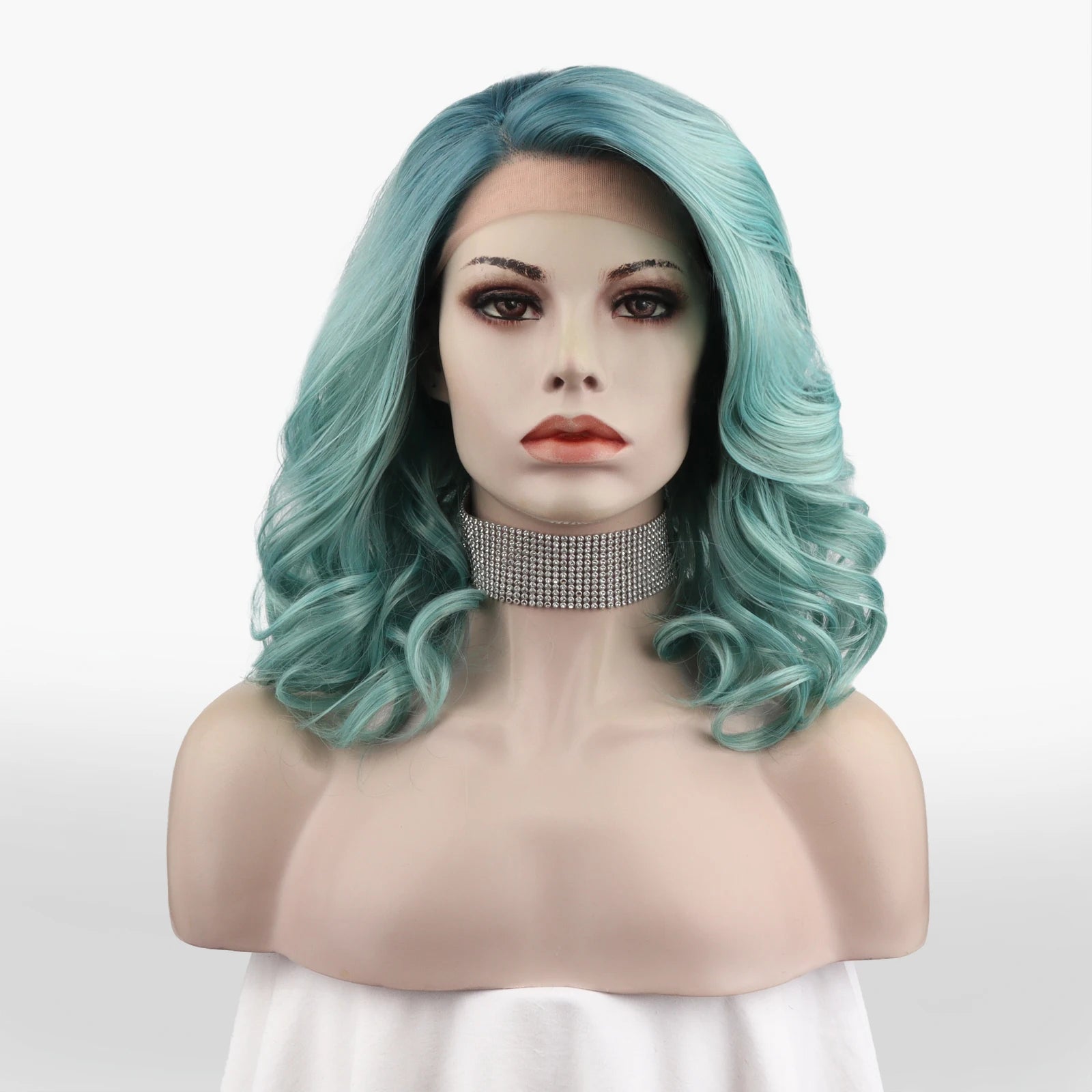 Celebrity 16inch Short bob Cut Ombre Blue Hair Matte Heat Resistant Fiber Synthetic Wigs Vendor