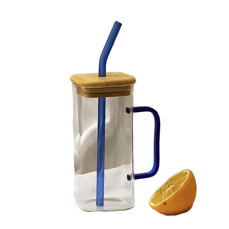 Modern Square Glass Tumbler Bamboo Lid Straw Reusable 400ml Microwave Safe Customizable Colors Custom Logo All-Season Wonder