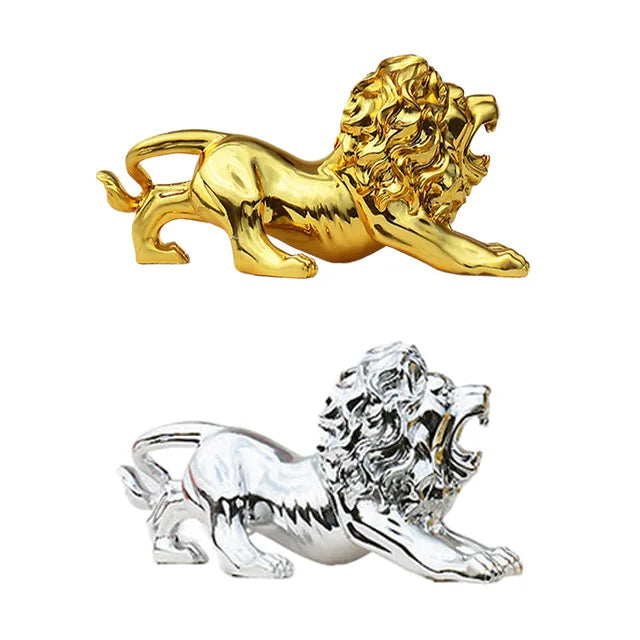 The Lion of the King Gold and Silver Resin Craft Animal Sculpture for Home Office and Vehicle Interior Car Dashboard Decoration