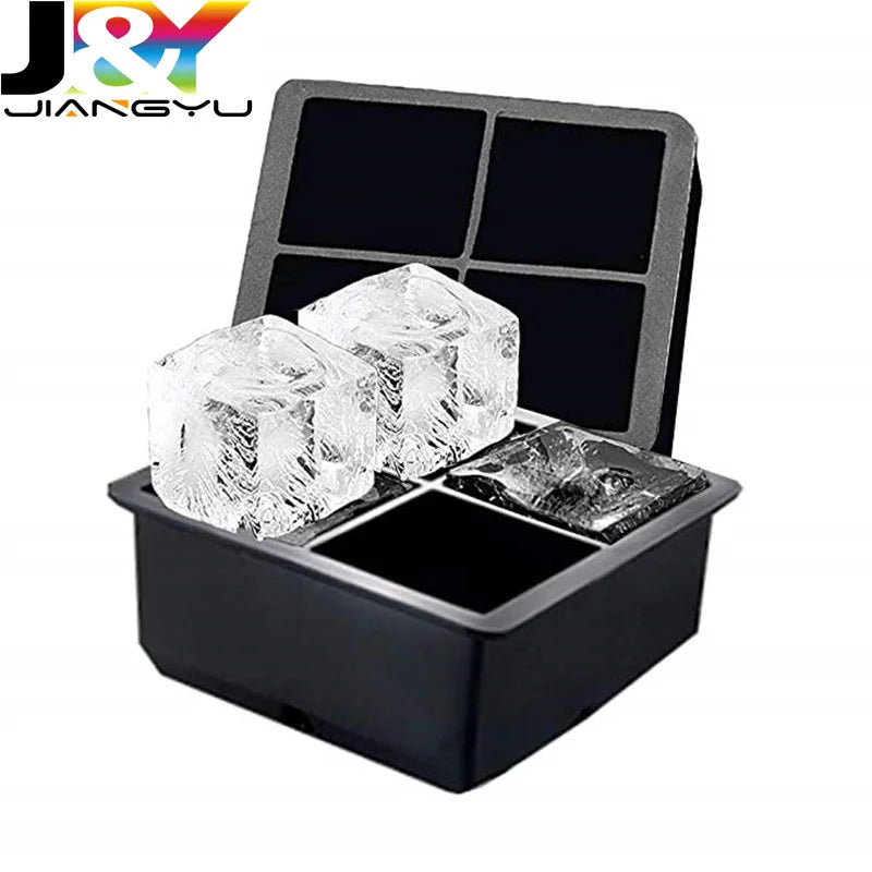 2.5 inch Large Jumbo Square 4 Silicone Ice Cube Tray Molds With Spill Resistant Removable Lid for Whiskey
