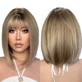 Immediate Delivery Light Brown Short Bob Wig Straight Synthetic Wigs with Bangs Ombre Natural Looking Hair Heat Resistant