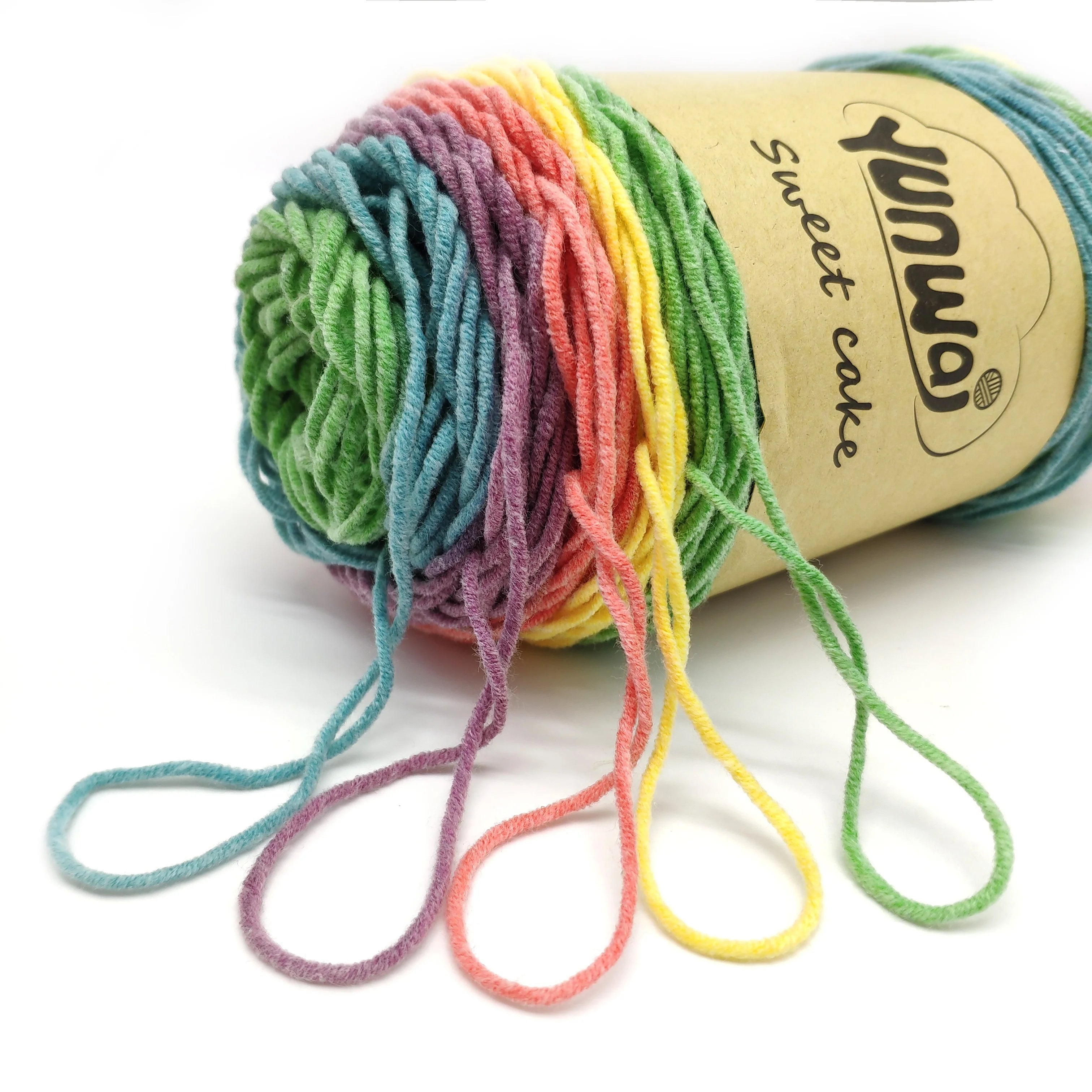 100g 203m Acrylic Cotton Rainbow Cake Ball Super Soft Crochet Cake Yarn Eco-Friendly for Hand Knitting