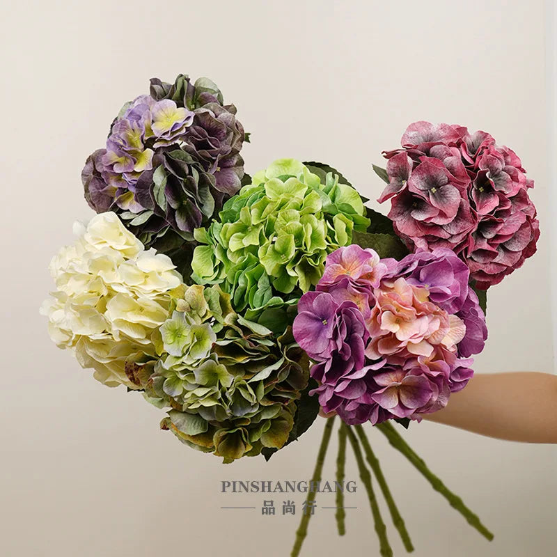 Y0007 Factory Wholesale Realistic Handmade Painted Hydrangeas 65cm Artificial Latex Real Touch Modern Home Wedding Hotel