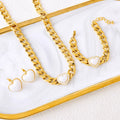 New Design 3 Pcs Stainless Steel Heart Pearl Jewelry Set Necklace Bracelet Tarnish Free 18k Gold Plated Set for Women