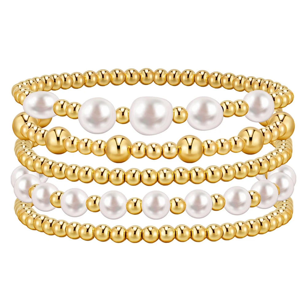 Go2boho Bohemian Luxury Fashion Copper Bead Healing Imitation Pearl Bead Bracelet Set