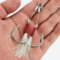 Spinpoler 2 Pairs/lot 1/0 2/0 3/0 5/0 7/0 Fishing Hook Double Jighook Jigging Hook With Feather Jig Hooks Assist Rig Fish Tackle