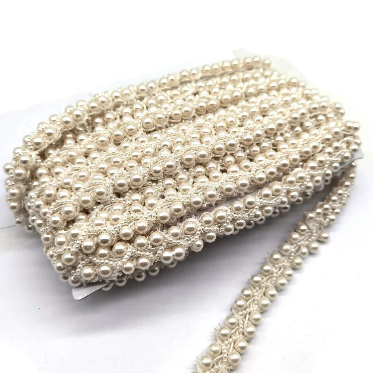 Wholesale Guipure Lace Trim Fabric ABS Pearl Beads Stretch Lace Trim in Stock