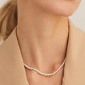 EManco New Imitation Pearl Necklace Round Multi Size White Pearl Stainless Steel Necklace Women's Collarbone Chain