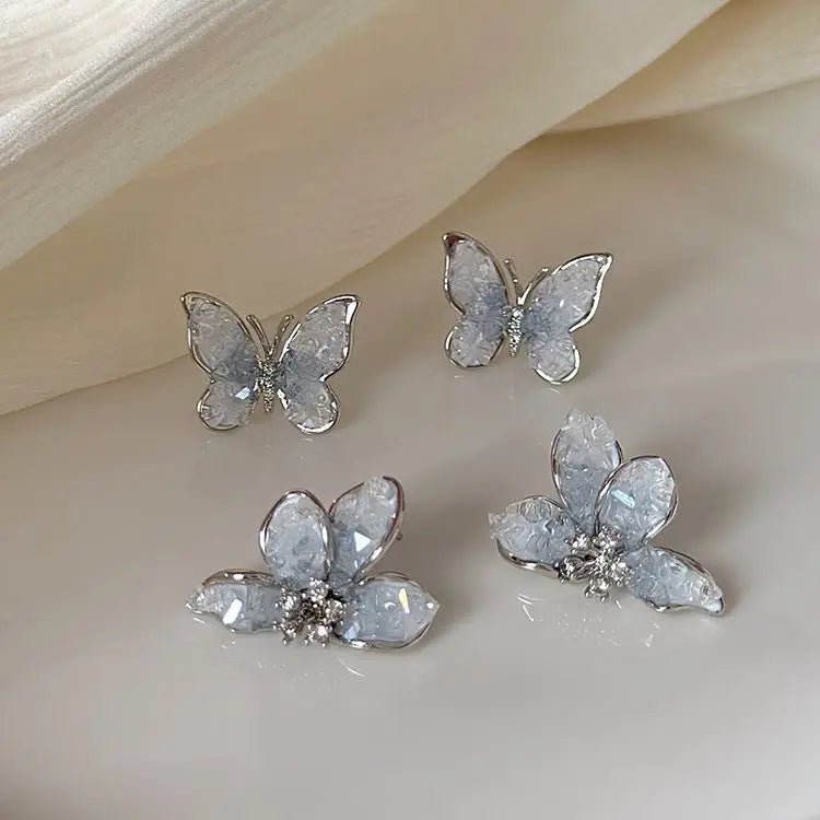 Kelebek Kupe Blue Butterfly Studs Temperament Sweet Small Fresh Fashion Elegant Butterfly Fairy Delicate Hoop Earrings