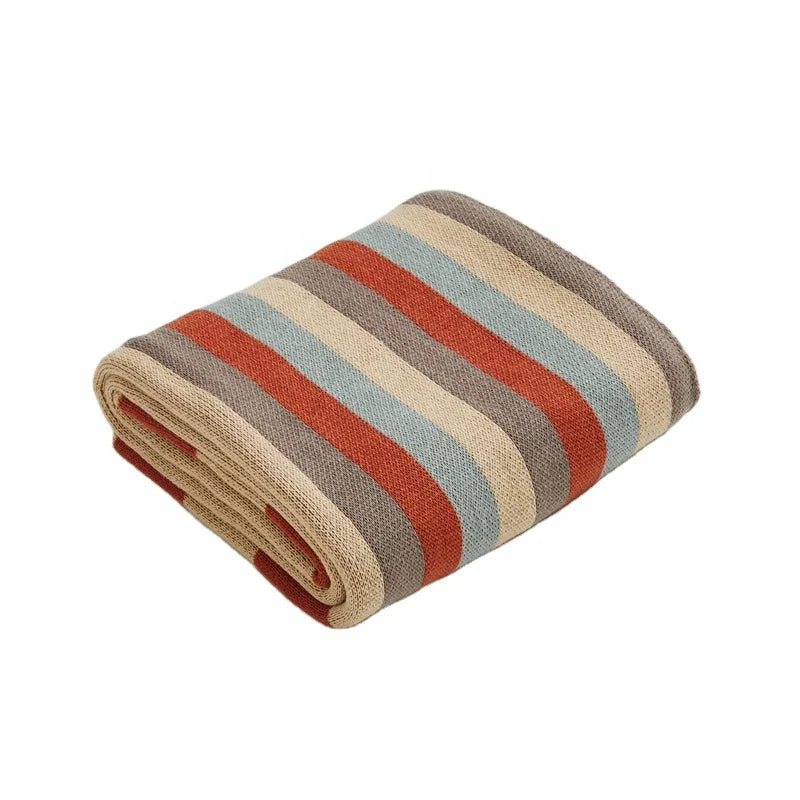 Sofa Cover Cotton Merino Wool Knitted Blanket Custom Travel Jacquard  Logo Geometric Pattern PXSJ Throws for Sofa