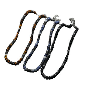 Wholesale Vintage Gold Plated Black Agate Square Lava Stone Beaded Necklace Lucky Charm for Women and Men