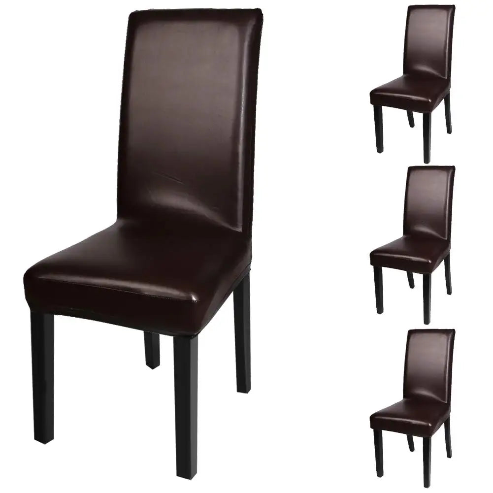 Dining Room Chair Protector Covers PU Leather Chair Slipcover Waterproof Oilproof Stretch Dining Chair Overs for Living Room