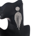 BOXUAN European Style Silver Stud Earrings New Long Fringed Glass Claw Chain with Full Rhinestone Fashion Chandelier Style