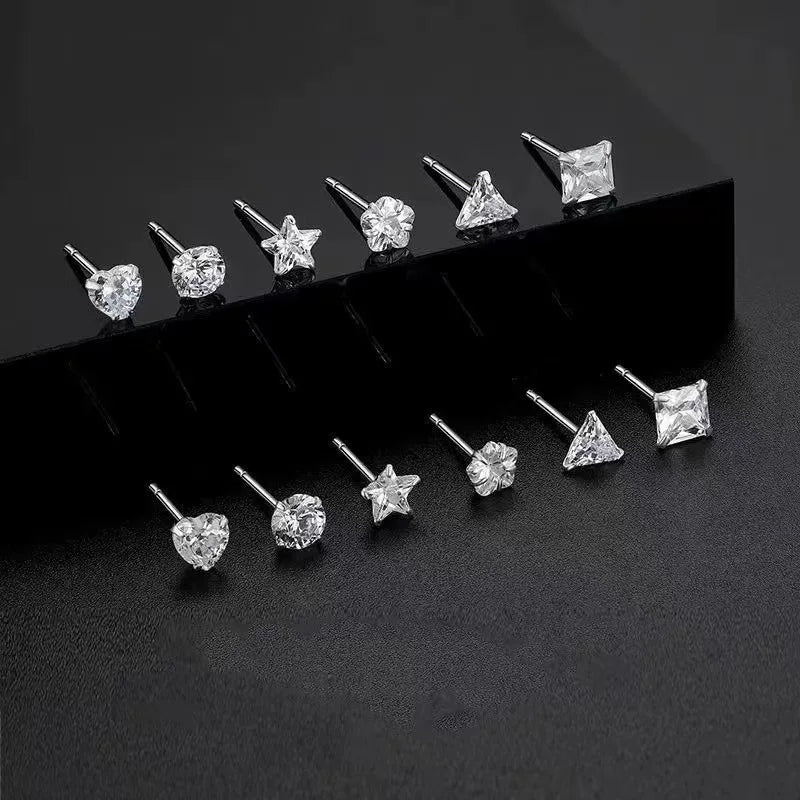 DAIHE 925 Sterling Silver Fashion Handmade Heart Star Diamond Stud Earrings for Women and Men