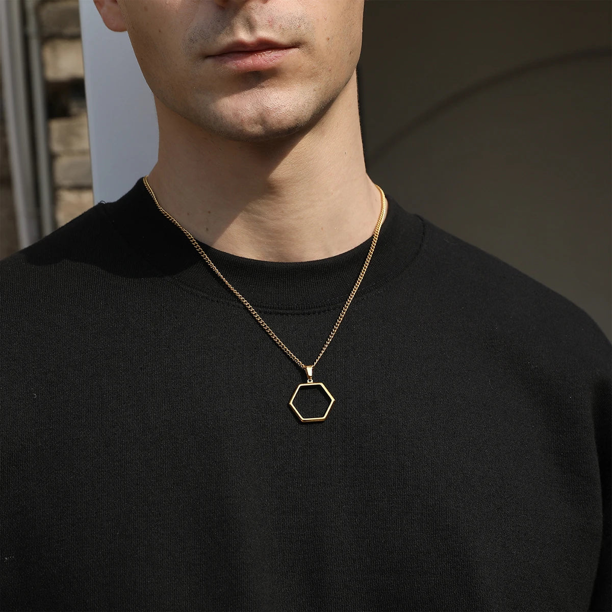 18K Gold Plated Stainless Steel Square Pendant Necklace Figaro Chain the World Is Yours Inspiration Necklace