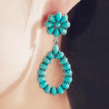 2025 New Arrival Fashion Jewelry Vintage Retro Earrings Hollow Turquoise Flower Water Drop Silver Turquoise Stone Earrings