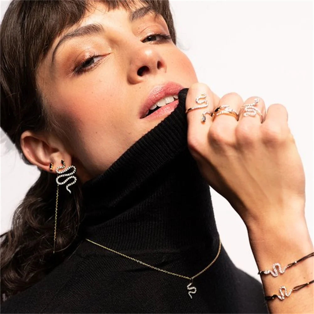 FUAMAY Luxury Gold Plated Snake Studs Drop Earrings Zircon Animal Studs Jewelry for Women for Weddings Parties and Gifts