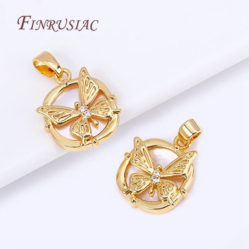18K Gold Plated Zircon Butterfly Pendant & Natural Shell Square Charms DIY Necklace & Bracelet Making Accessories Jewelry Crafts