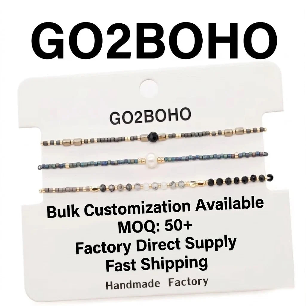 Go2BoHo Simple Solitaire Bracelet Set for Women 3pcs/lot Miyuki Seed Bead Fashion Jewelry with Freshwater Pearl for Gift