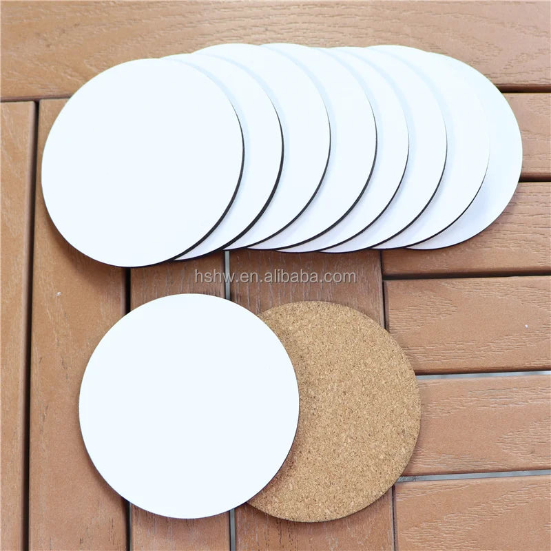 REACH& EN71& CARB Certified Eco-Friendly Sublimation MDF Cork Back Gloss White 95mm Round Coaster MDFSUB