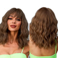 Brown Wig Medium Long Hair Wavy African Wig Women's Heat Resistant Fiber Matte Durable Real Photo Wavy Curl