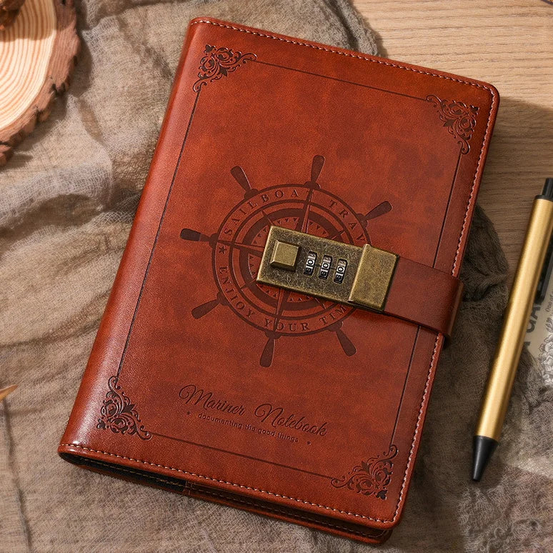 Customizable Vintage Handmade Sailing Travel PU Leather Lockable Journal Business Diary Notebook With Lock