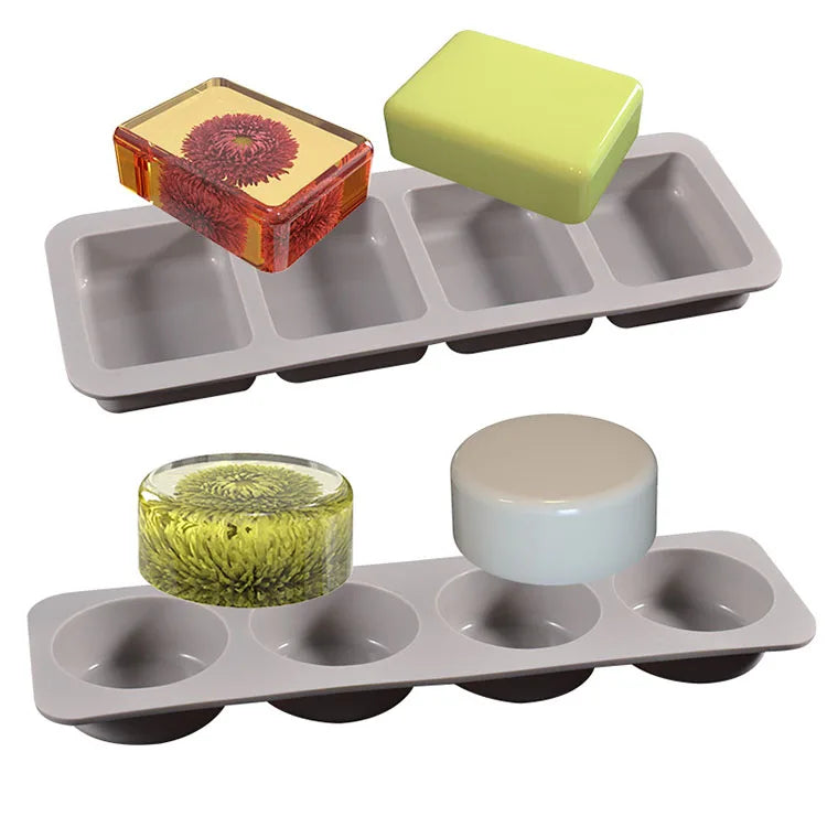 YS 4 Cavity Soap Molds Silicone Mold for Making Handmade Soap Lotion Bar Rectangle Round Reusable Silicone Soap Making Molds