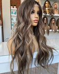Best 12A+ Clip in Hair Ash Brown Highlight Color Body Wave Soft Virgin Remy Human Hair Lace Front Wigs for Women