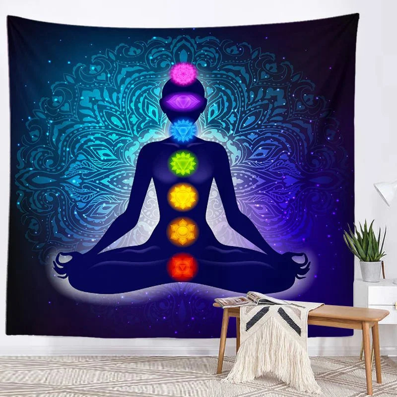 Seven Chakra Tapestry Yoga Meditation Tapestry Colorful Mandala Indian Hippie Tapestry Wall Hanging for Living Room Bedroom