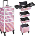 Professional Water Resistant Aluminum Rolling Cosmetic Trolley Case Thread Design Zipper Closure Soft Handle Foldable Makeup