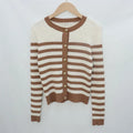 Autumn OEM Black and White Striped Ribbed Long Sleeves Crew Neck Women's Knitted Custom Sweater Cardigan Manufacturer