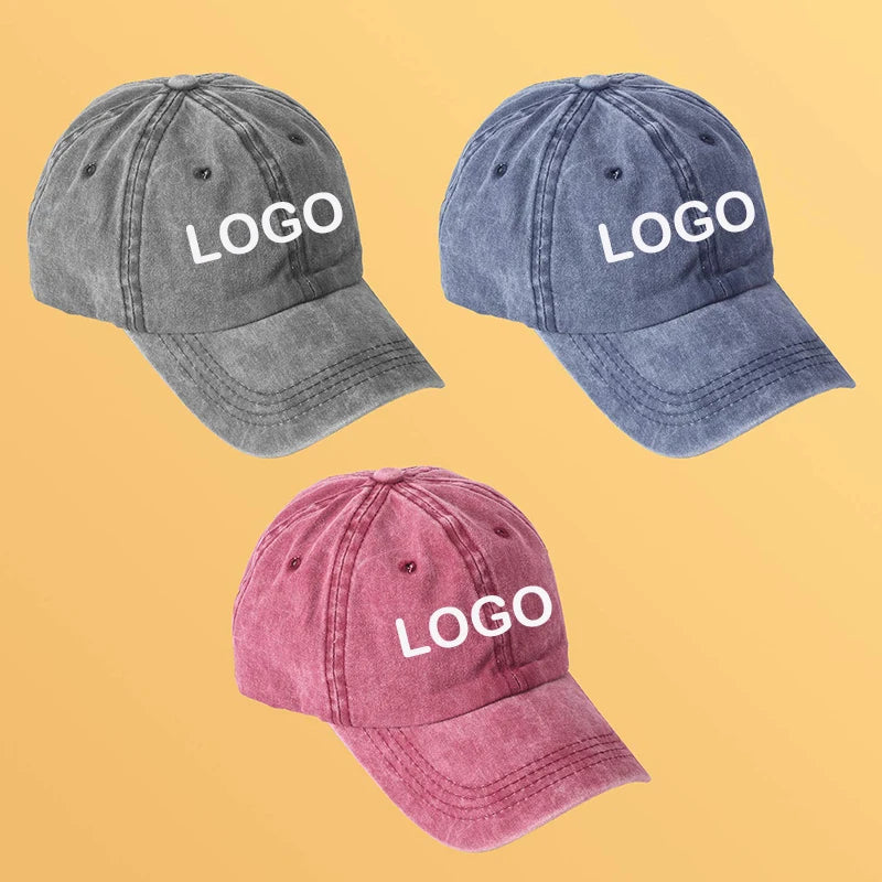 Wholesale Custom Logo Retro Vintage Cotton Adjustable Unstructured Dad Hats Solid Color Washed Dobby Sporty Sports Baseball Caps