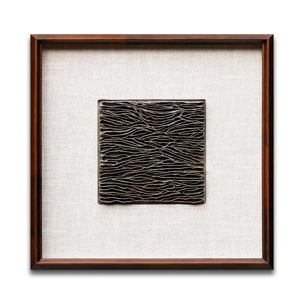Wholesale Pottery Wall Art Brown Pleats Refractory Ceramics Artwork for Hotel