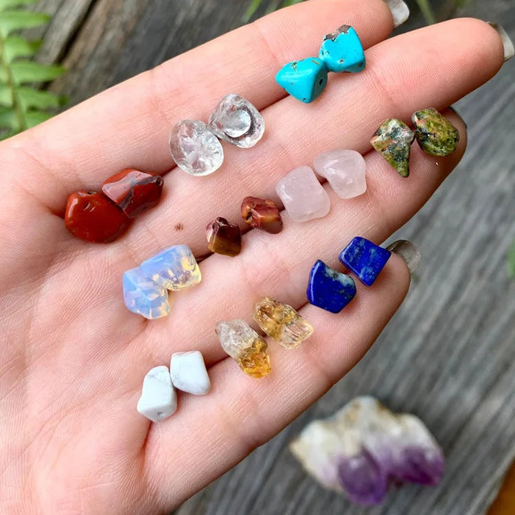 13Kinds Fancy Dainty Colorful Irregular Gravel Chip Stone Quartz Crystal Natural Stone Small Stud Earring for Women Girls