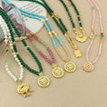 Ethnic Style Long Sweater Chain Round Brand Lock Grandmother Green Imitation Pearl Necklace Women's New Chinese Style Accessory