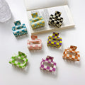 Small 5cm Chess Checked PVC Environmental Friendly Colorful European & American Style Women's Square Hair Claw Clips Strong Hold