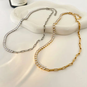 Luxury Zircon Splice Necklace Fashion Jewelry Stainless Steel Plated 18K Gold Design Feeling Neckchain Jewelry for Women