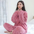 Women's Casual Flannel Fleece Brushy Pajamas Set Long Sleeve O-Neck Solid Color Thickened Winter Home Wear Two Piece Set Suits